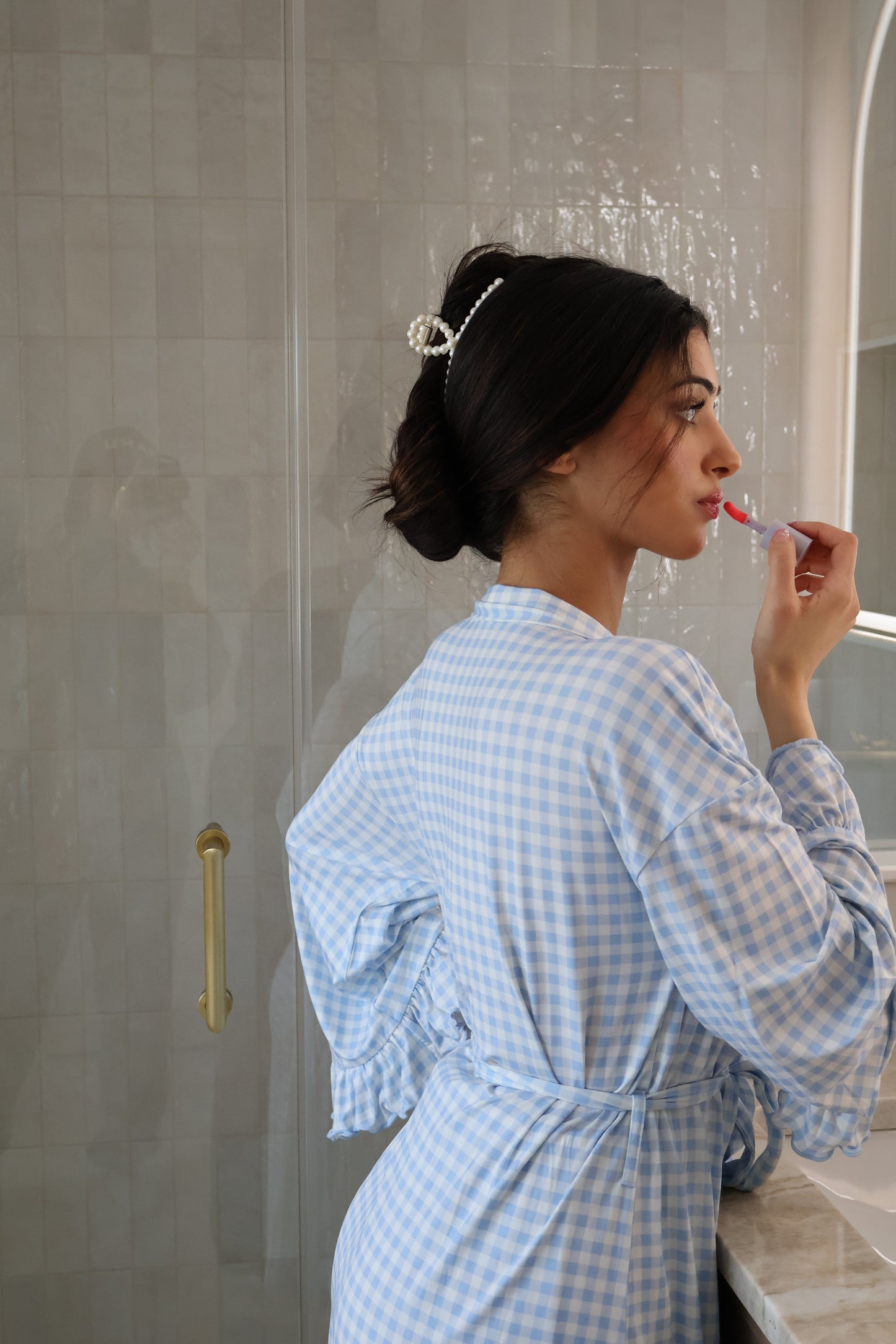 Ruffle Bamboo Gingham Robe OMFORT