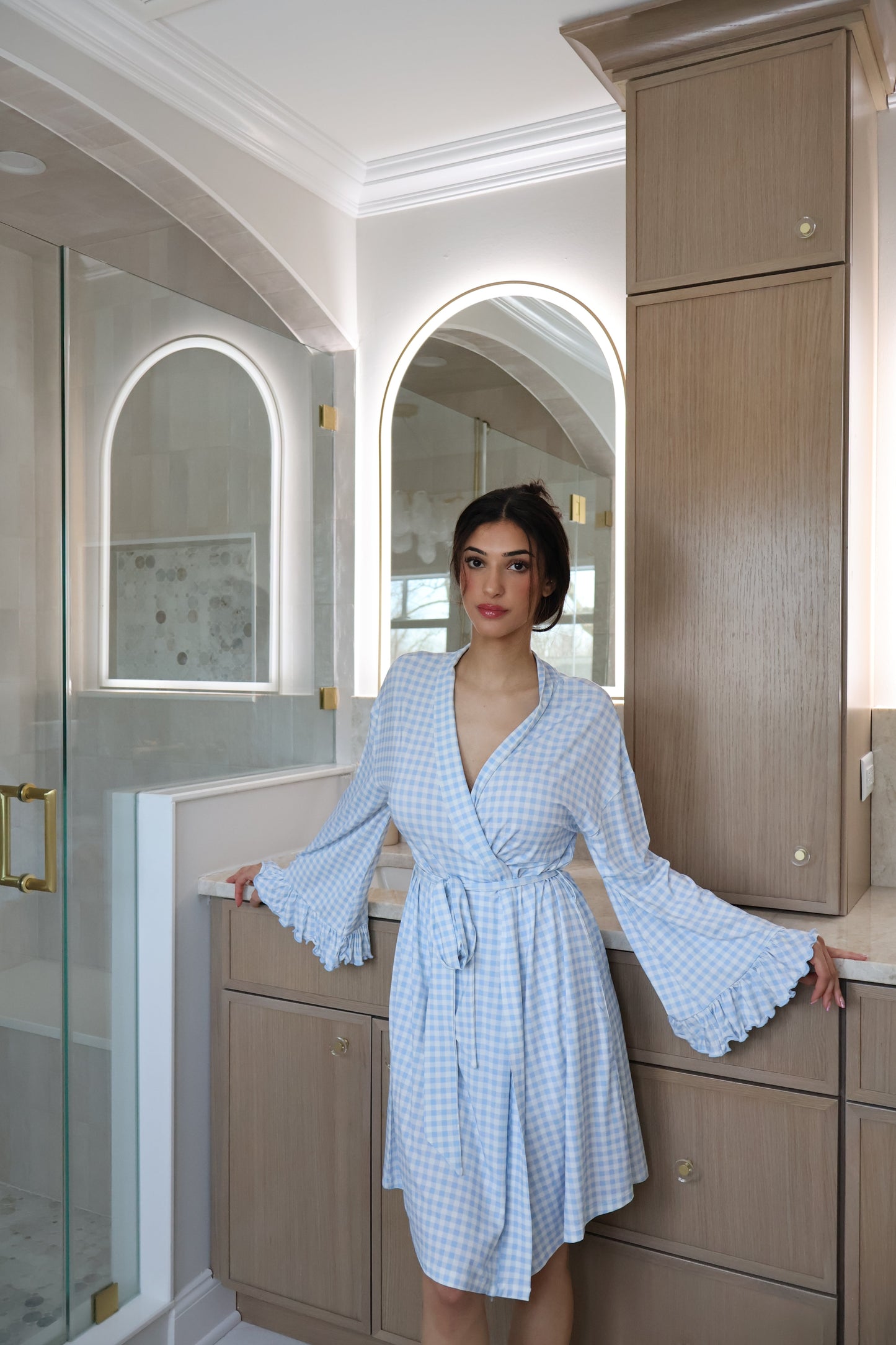Ruffle Bamboo Gingham Robe OMFORT