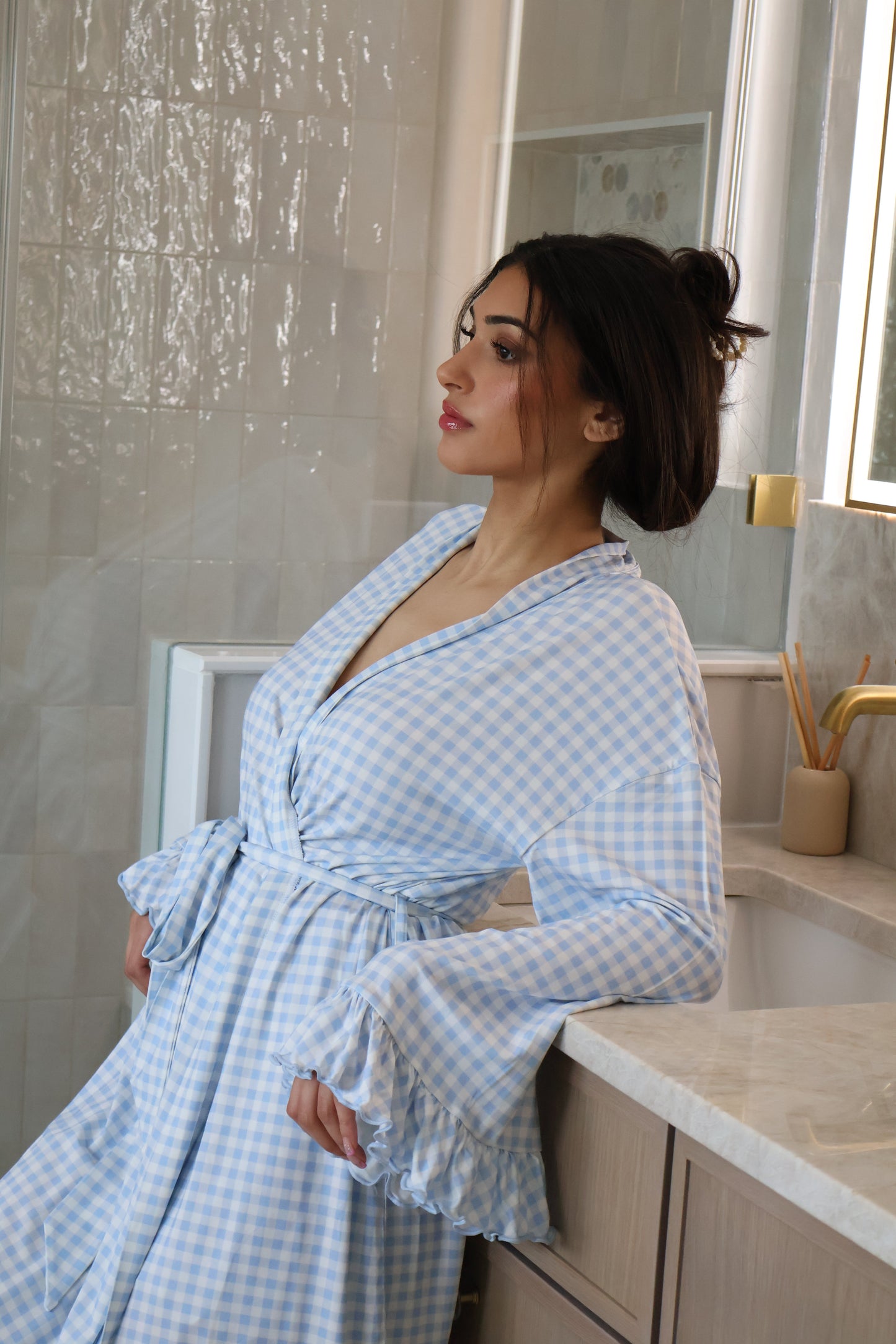 Ruffle Bamboo Gingham Robe OMFORT