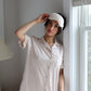 Ruffle Bamboo Short Set in Tan Gingham OMFORT