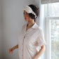 Ruffle Bamboo Short Set in Tan Gingham OMFORT