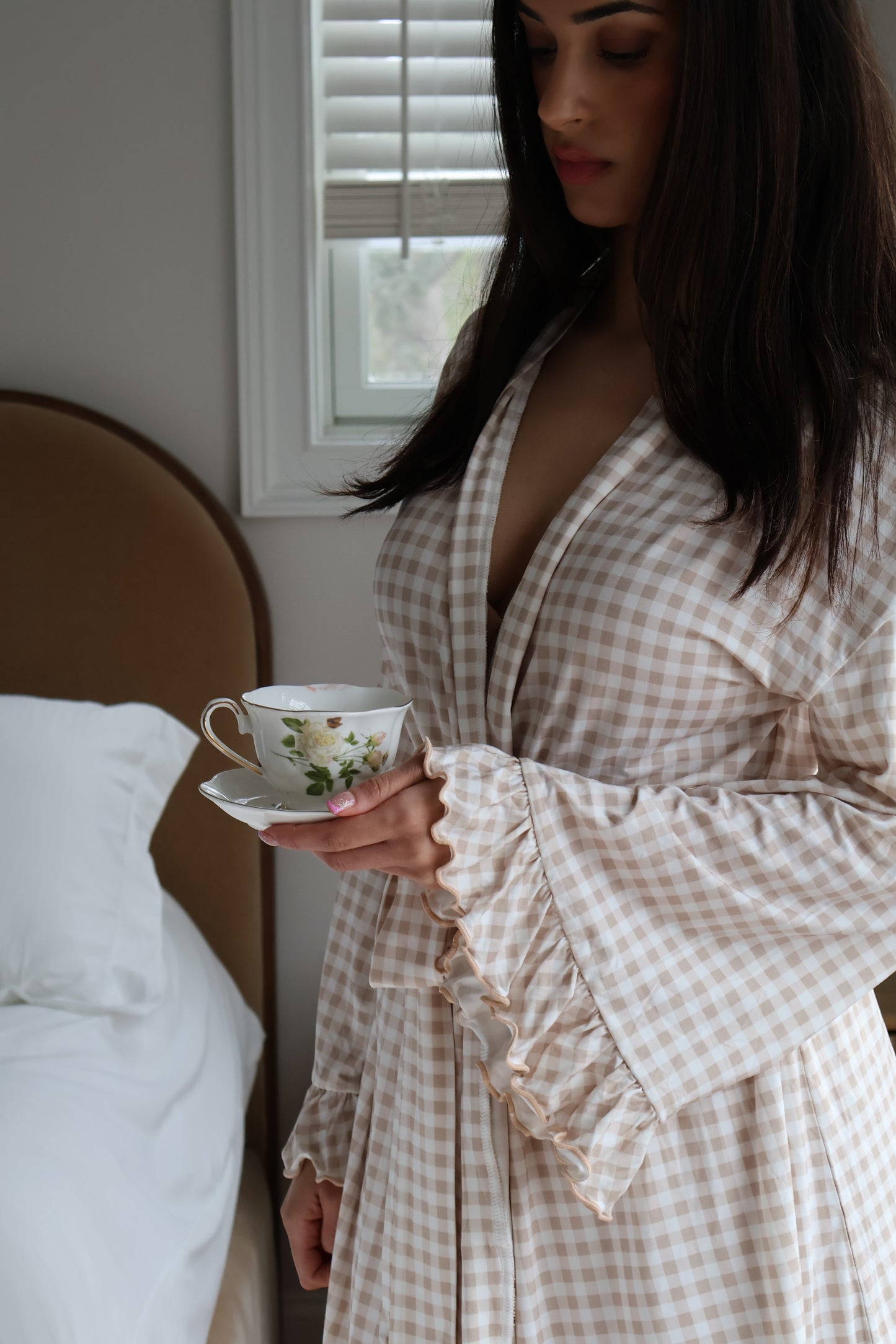 Ruffle Bamboo Gingham Robe OMFORT