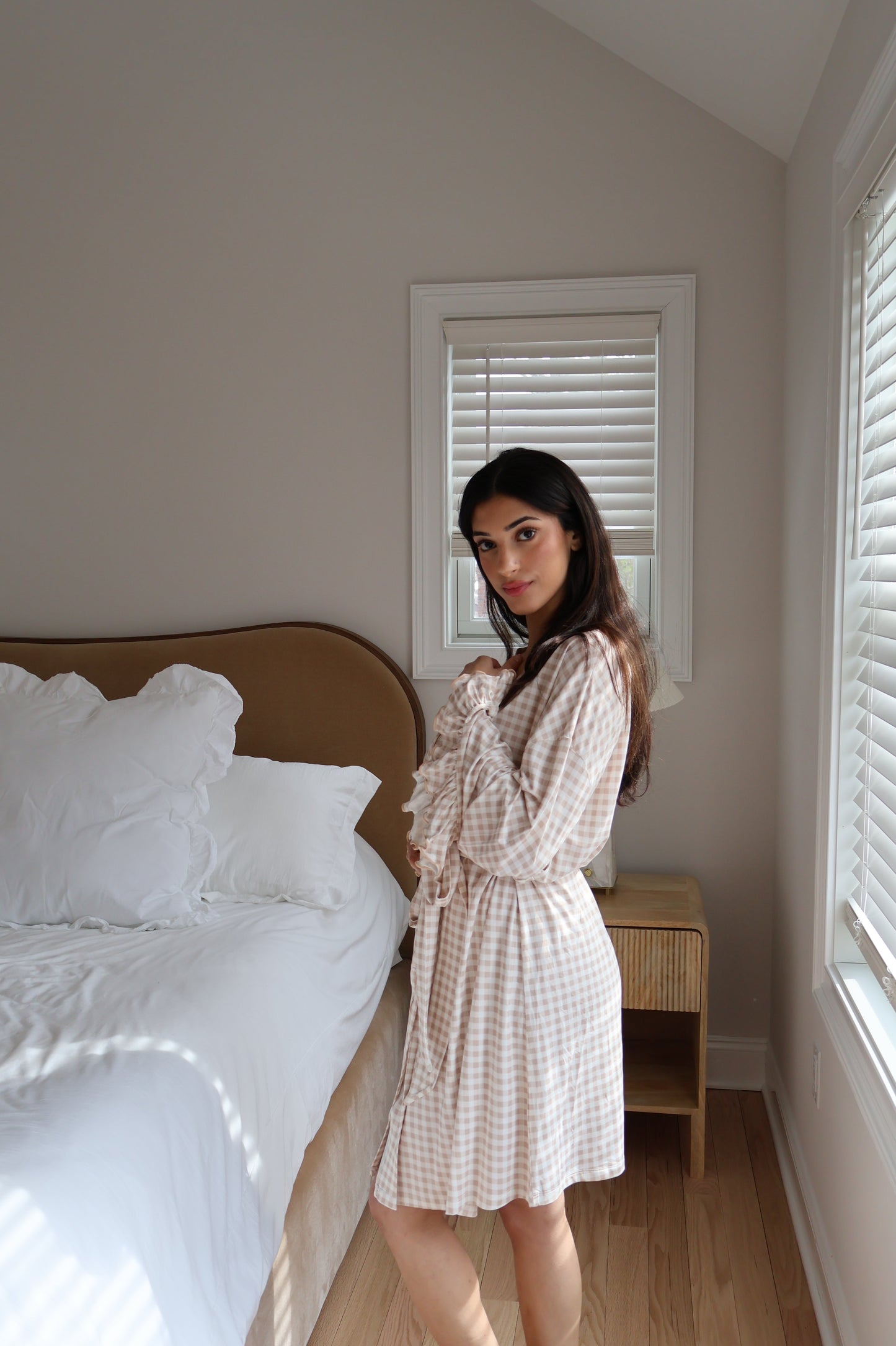 Ruffle Bamboo Gingham Robe OMFORT