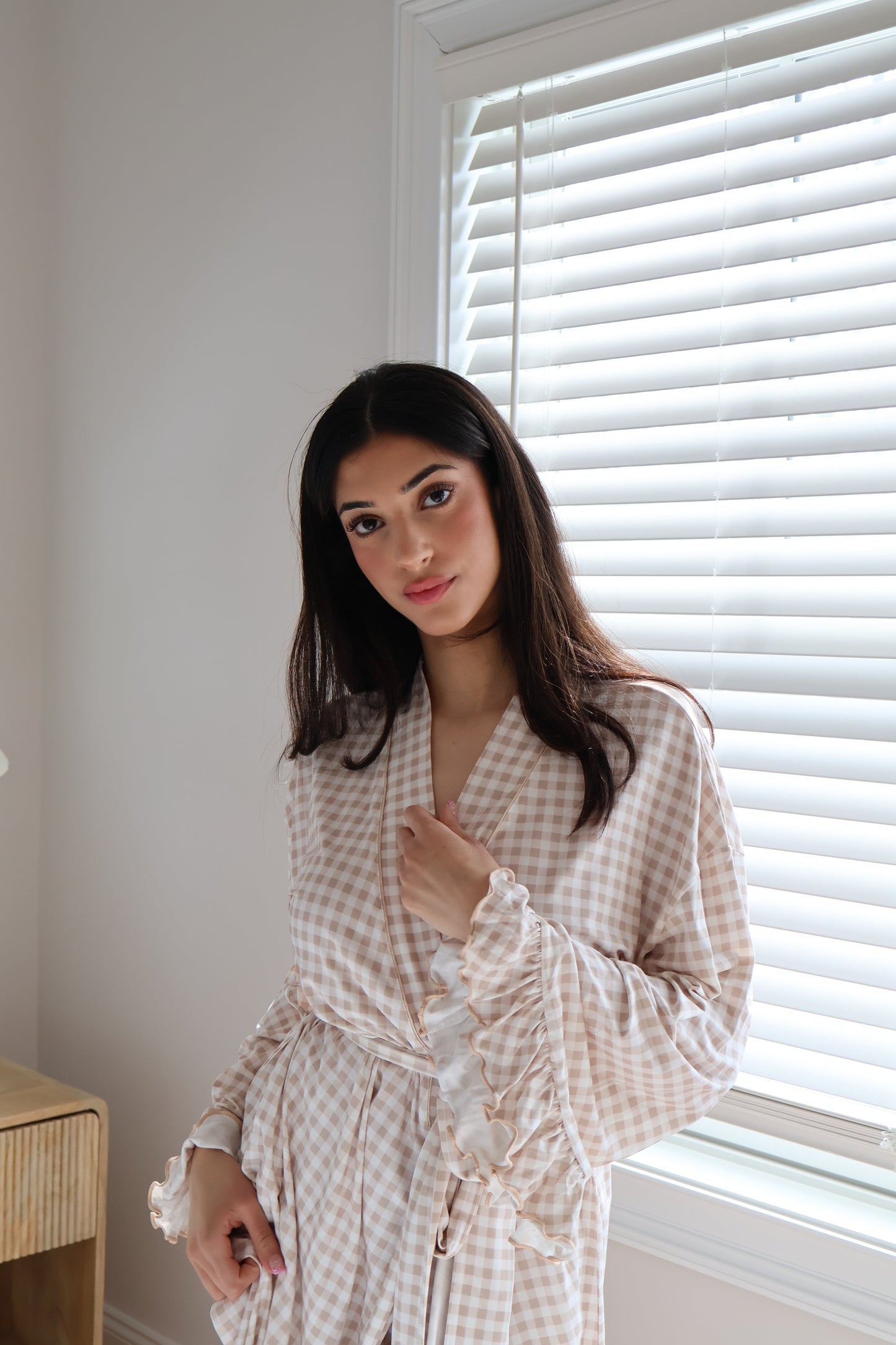 Ruffle Bamboo Gingham Robe OMFORT