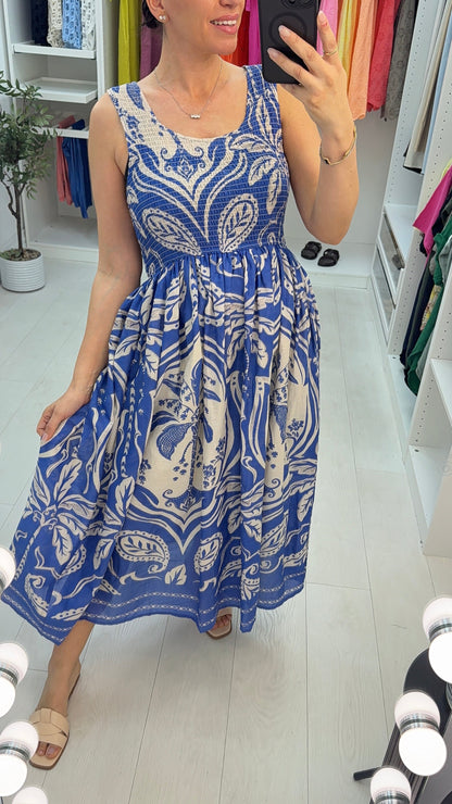 Quinn Abstract Print Shirred Bust Poplin Dress OMFORT