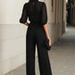 Black Chiffon Top And Wide Leg Pants Three Piece Set omfort