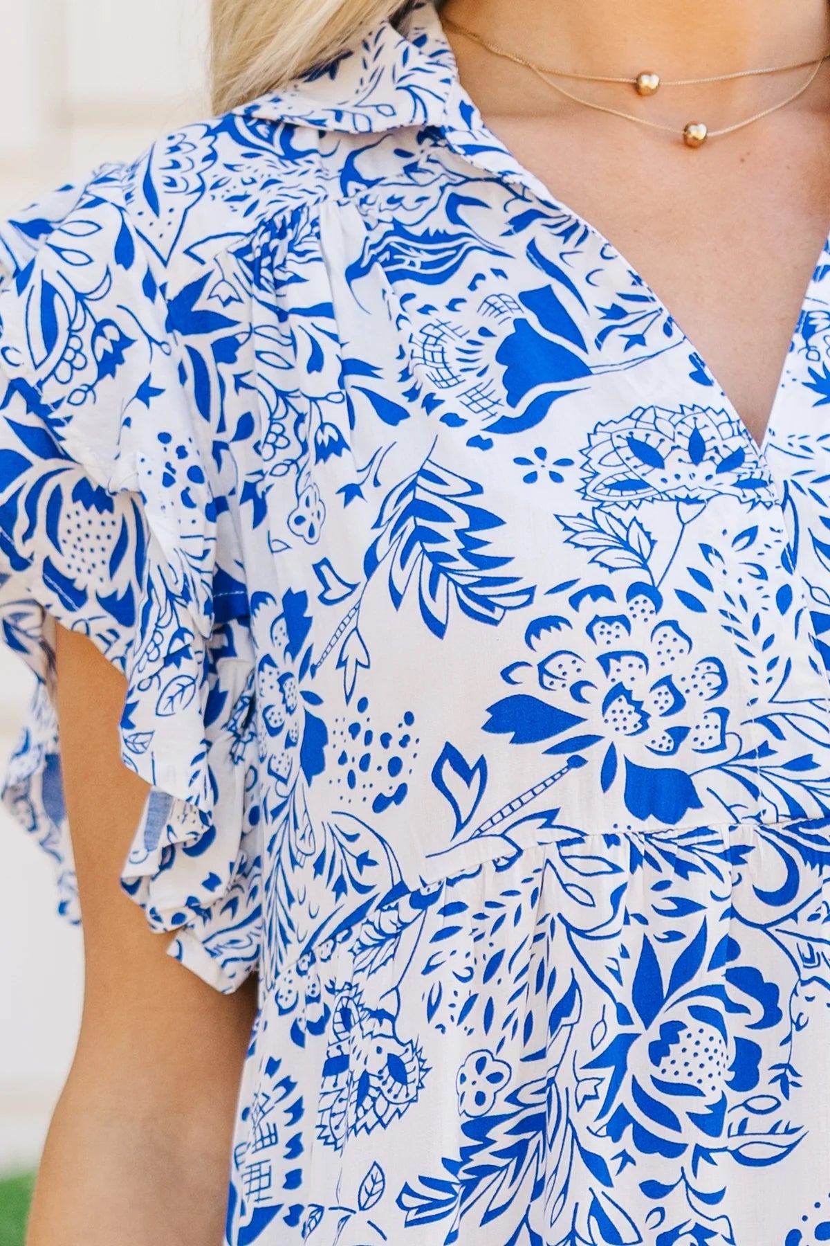 Look You Up Blue Floral Ruffled Midi Dress OMFORT
