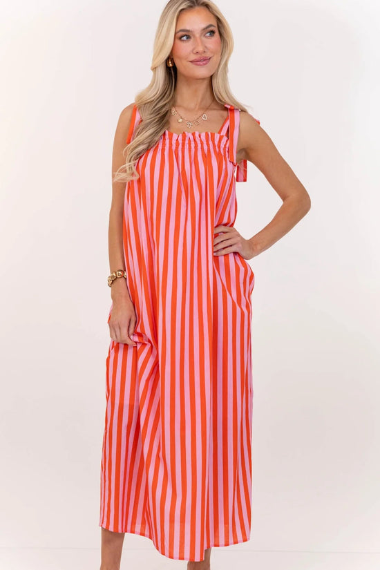Made To Feel Good Red Striped Midi Dress OMFORT