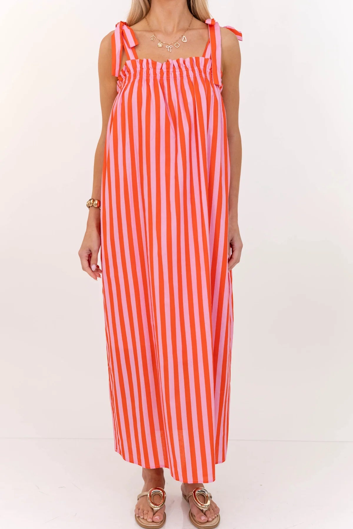 Made To Feel Good Red Striped Midi Dress OMFORT
