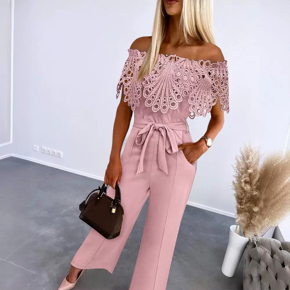 New Summer Lace Book Cloth Belt Pants OMFORT