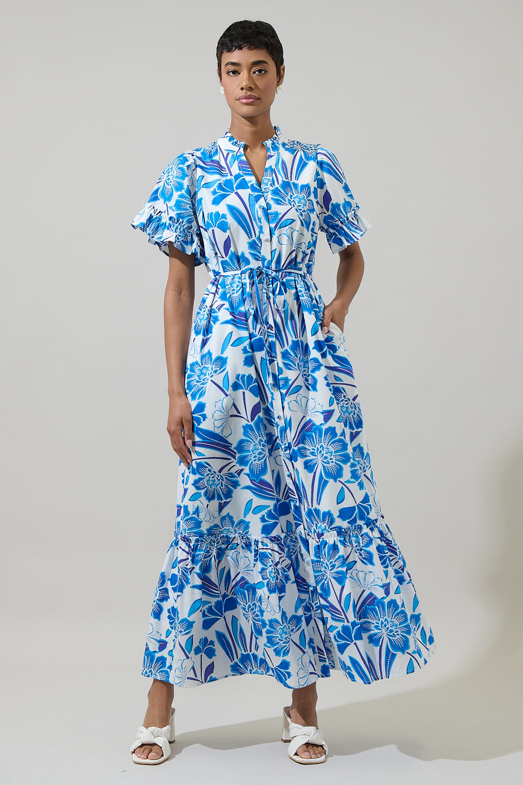 Floral Alna Button Up Midi Dress OMFORT