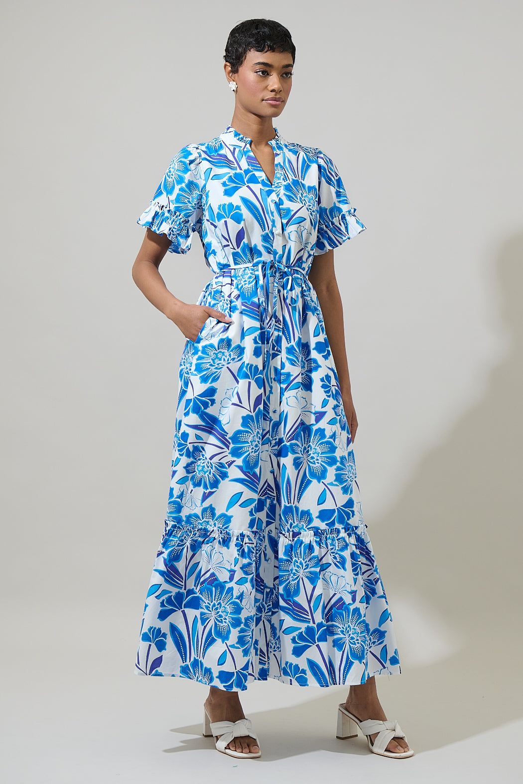 Floral Alna Button Up Midi Dress OMFORT