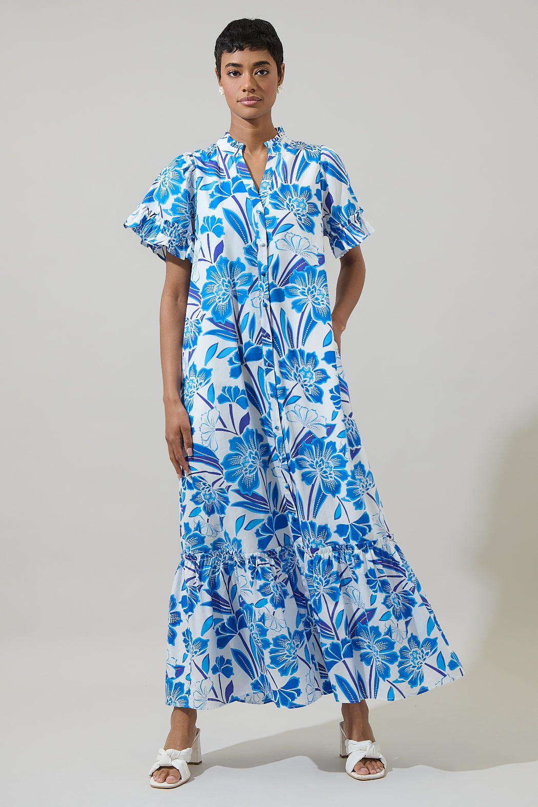 Floral Alna Button Up Midi Dress OMFORT