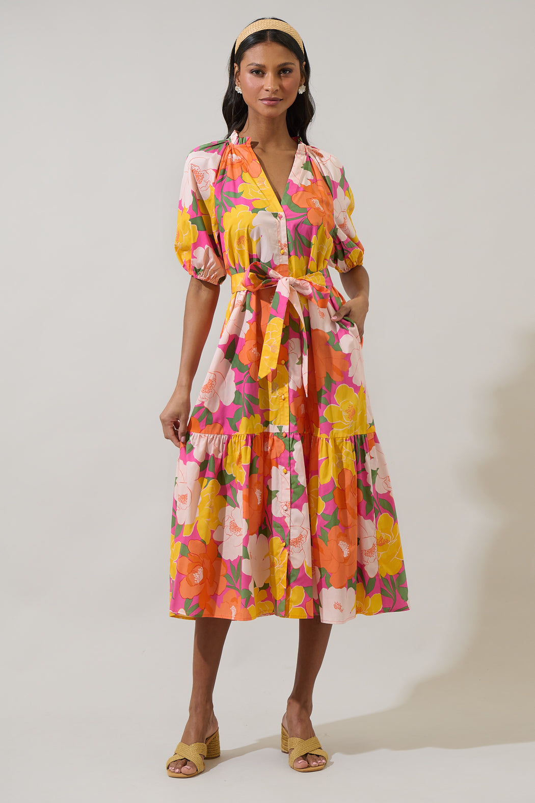 Milley Floral Wynette Tiered Midi Dress OMFORT