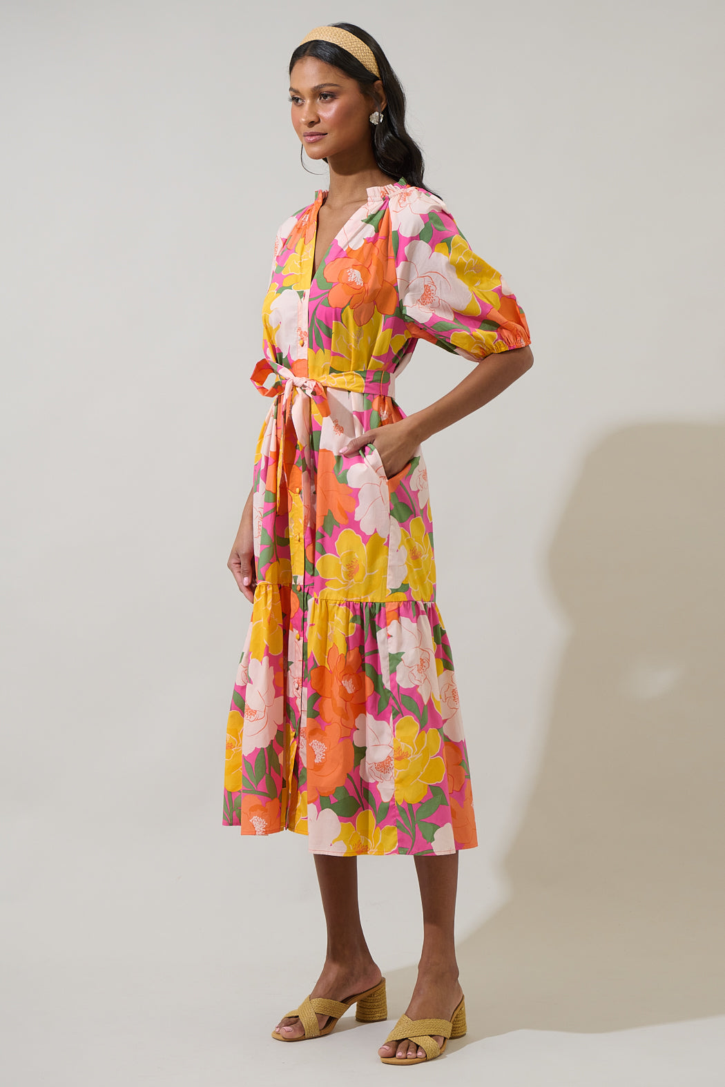 Milley Floral Wynette Tiered Midi Dress OMFORT