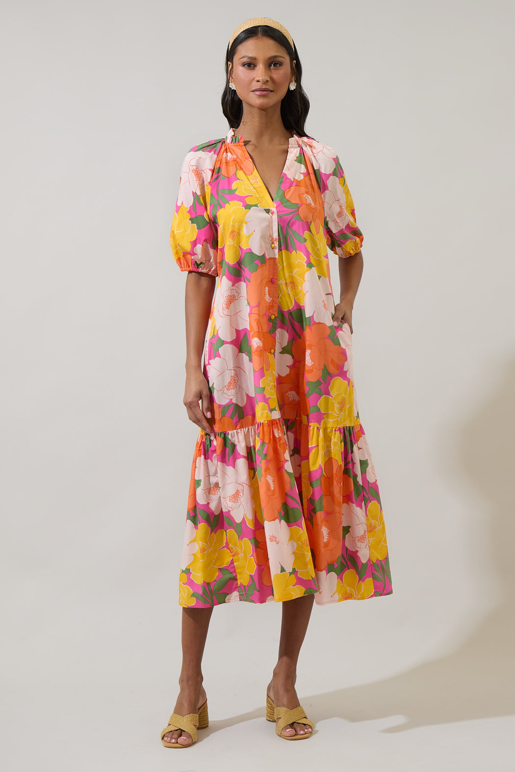 Milley Floral Wynette Tiered Midi Dress OMFORT