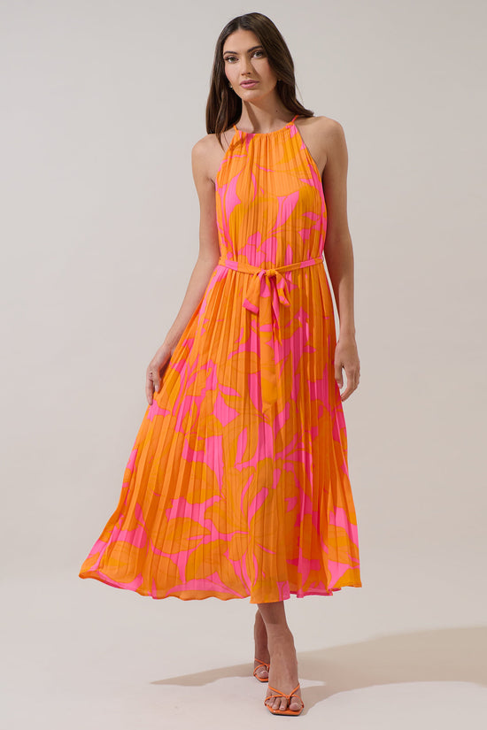 Mexia Floral Maly Pleated Midi Dress OMFORT