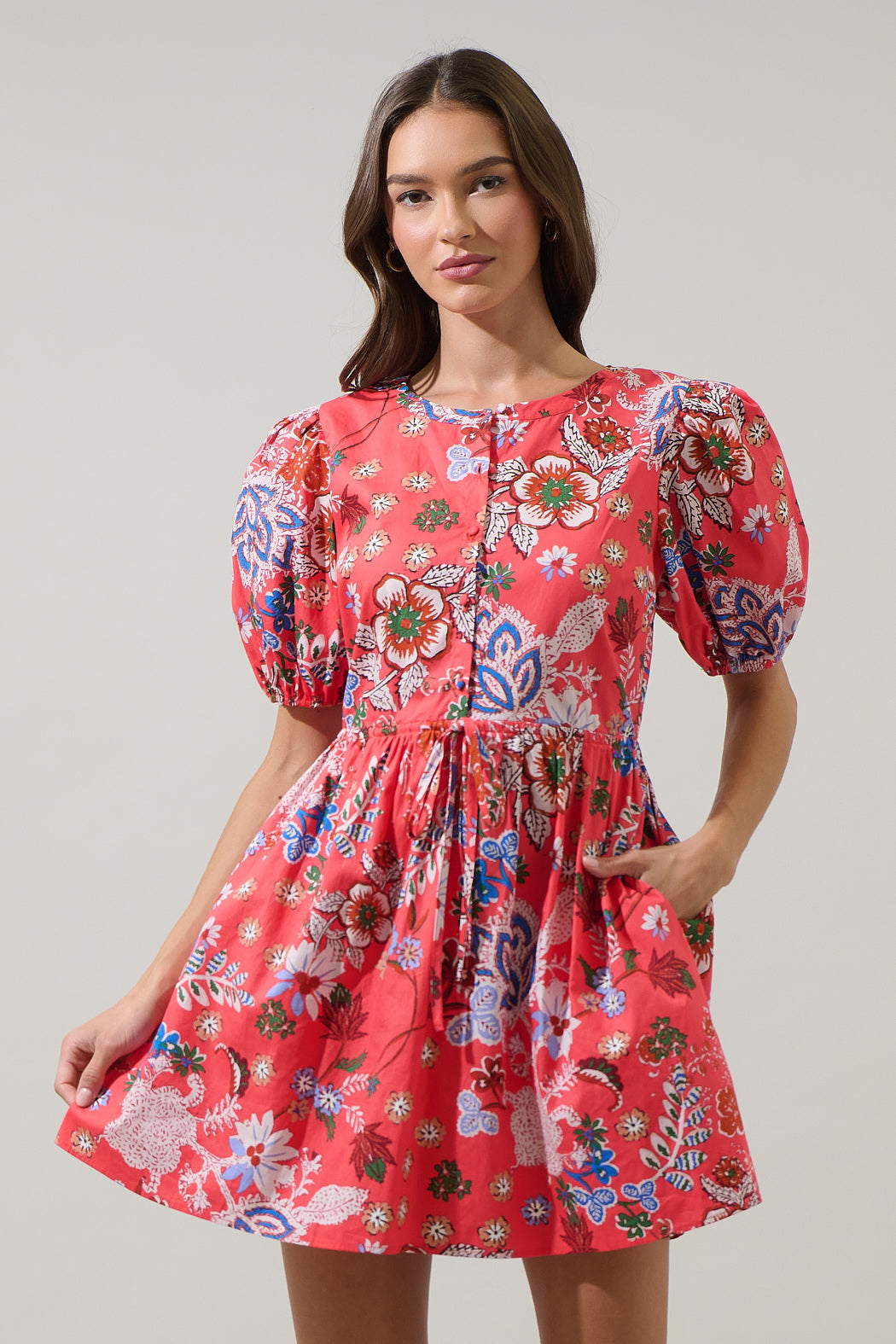 Oreanna Floral Alba Puff Sleeve Mini Dress OMFORT