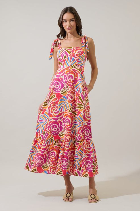 Nomi Floral Hendy Shoulder Tie Maxi Dress OMFORT