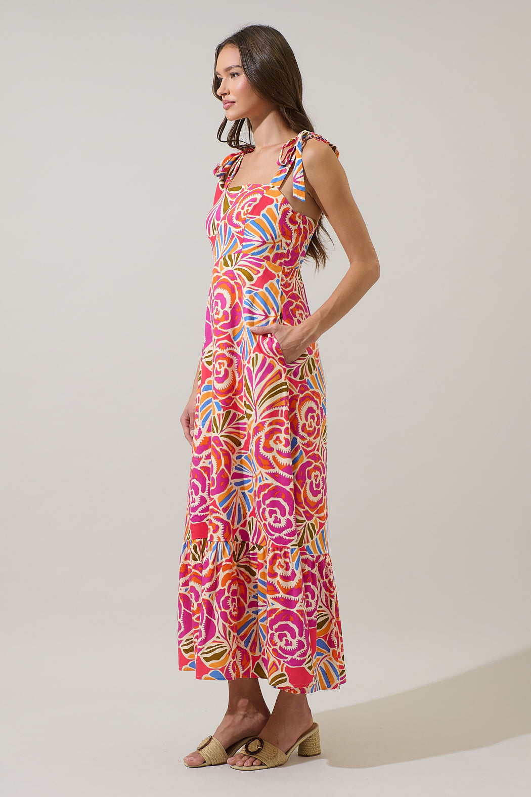 Nomi Floral Hendy Shoulder Tie Maxi Dress OMFORT