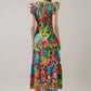 Lanai Multi Tropics Sunfire Smocked Bodice Tiered Midi Dress OMFORT