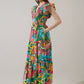 Lanai Multi Tropics Sunfire Smocked Bodice Tiered Midi Dress OMFORT