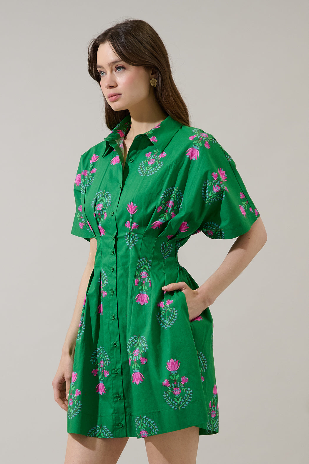 Alix Button Down Mini Dress Saura Floral OMFORT