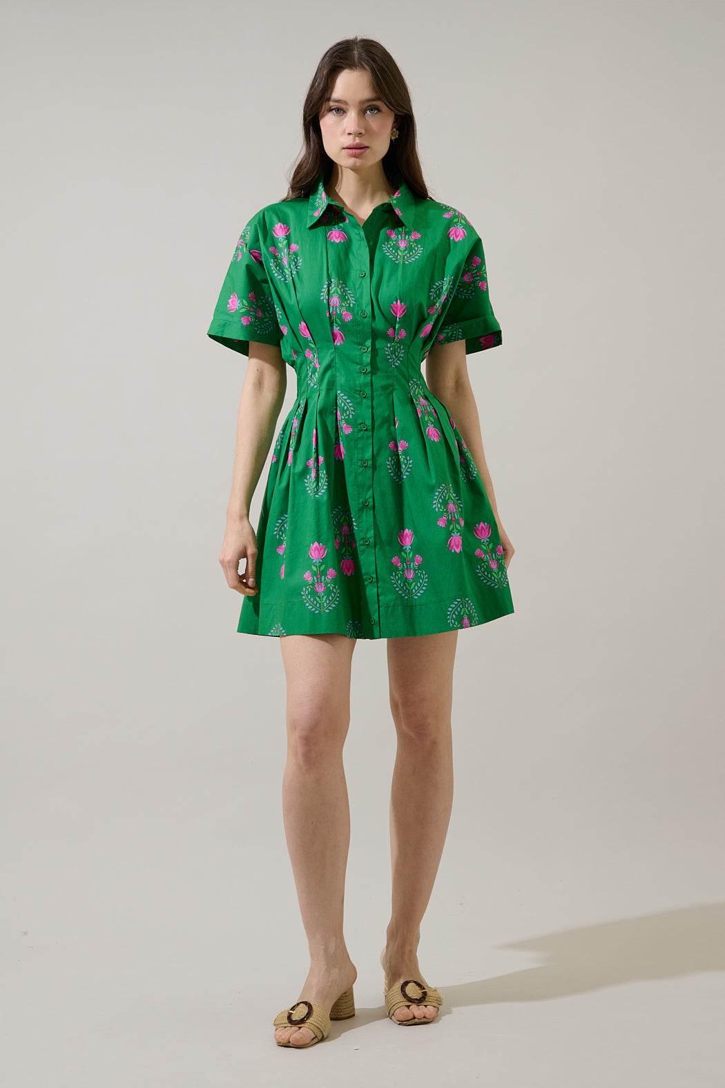 Alix Button Down Mini Dress Saura Floral OMFORT