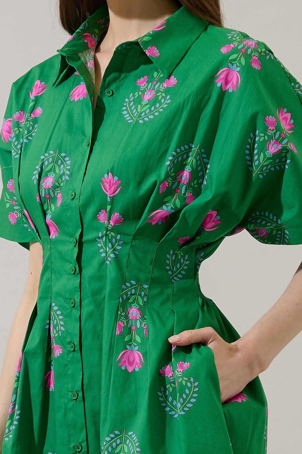 Alix Button Down Mini Dress Saura Floral OMFORT
