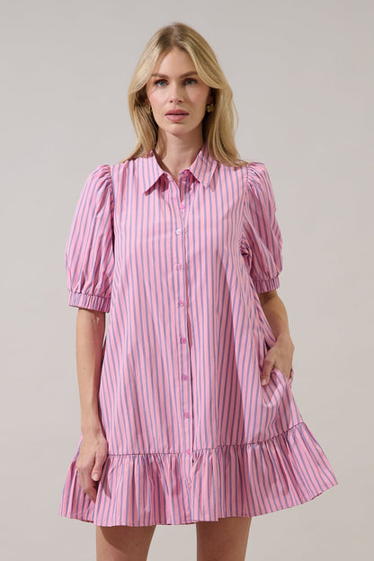 Marvia Striped Levy Button Down Shift Dress OMFORT