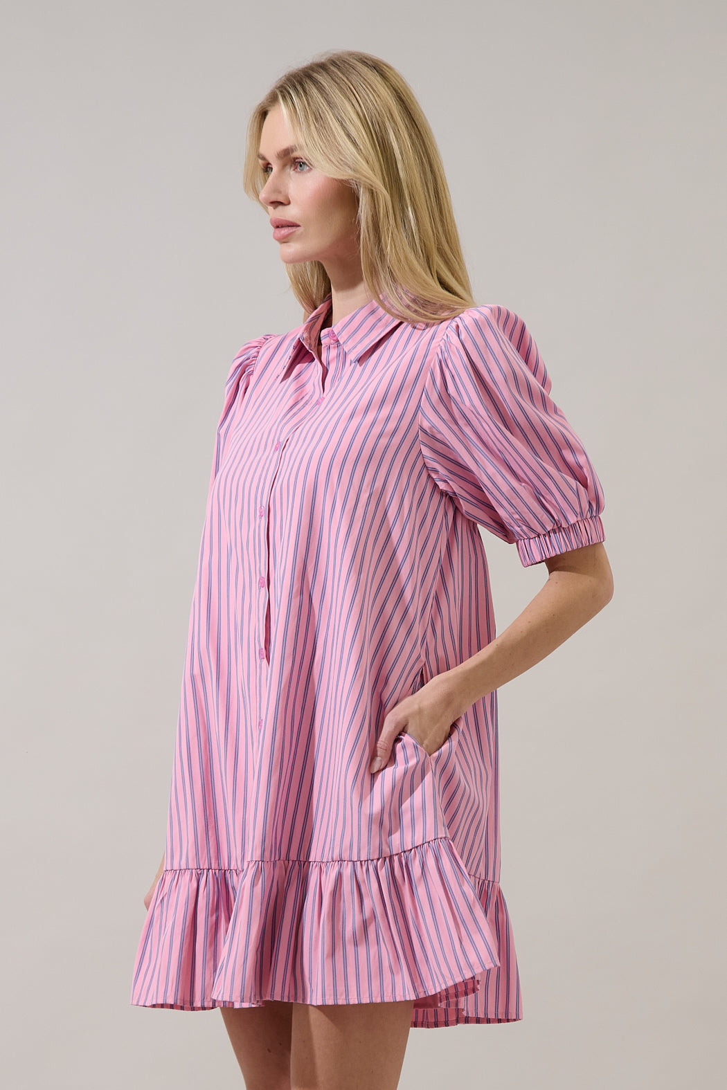 Marvia Striped Levy Button Down Shift Dress OMFORT
