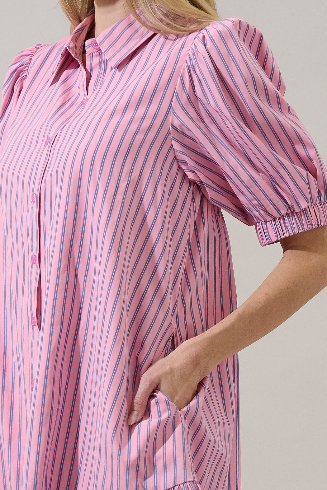 Marvia Striped Levy Button Down Shift Dress OMFORT
