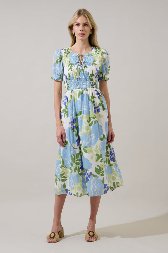 Tamry Smocked Midi Dress Khloey Floral OMFORT