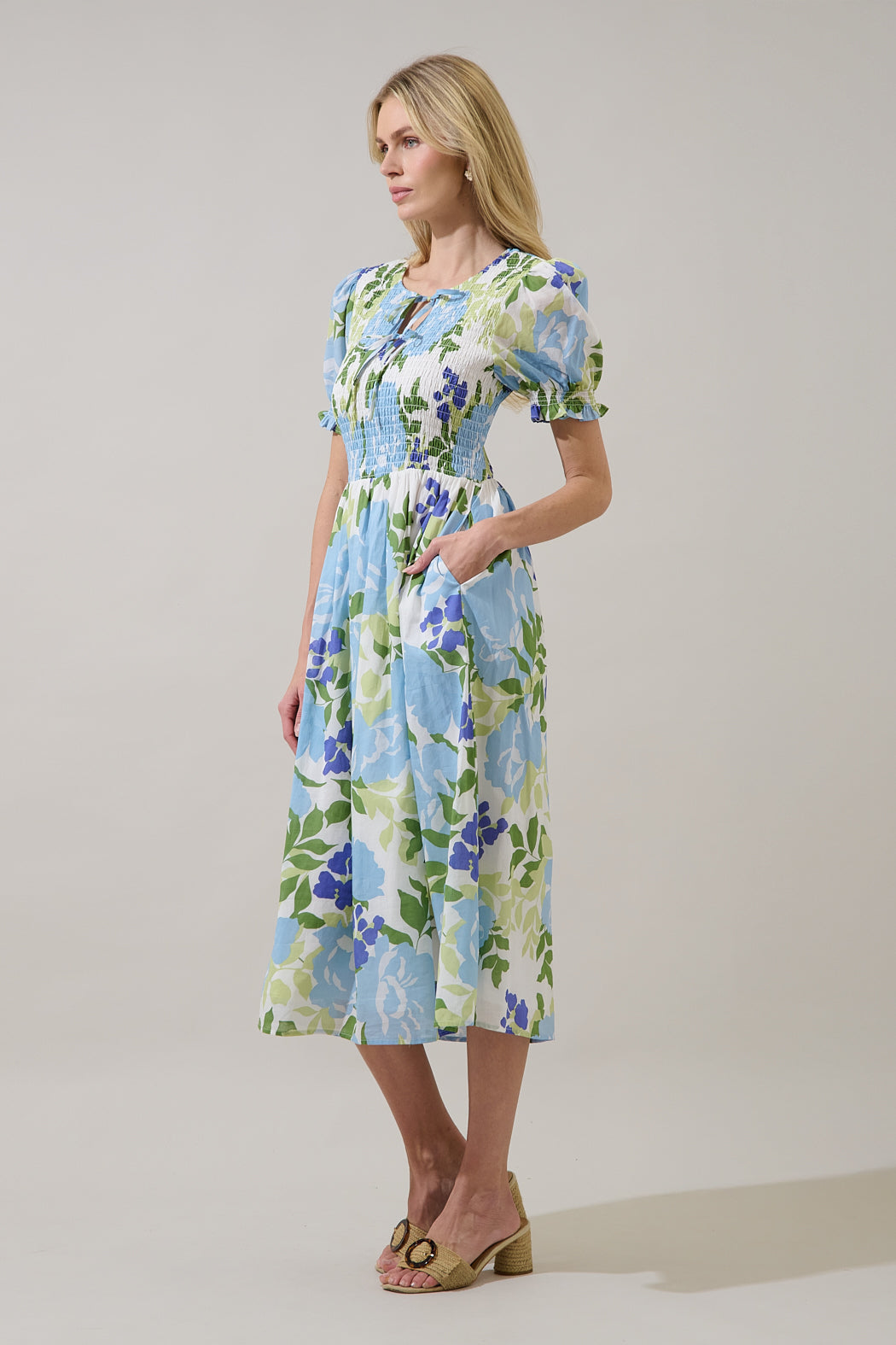 Tamry Smocked Midi Dress Khloey Floral OMFORT
