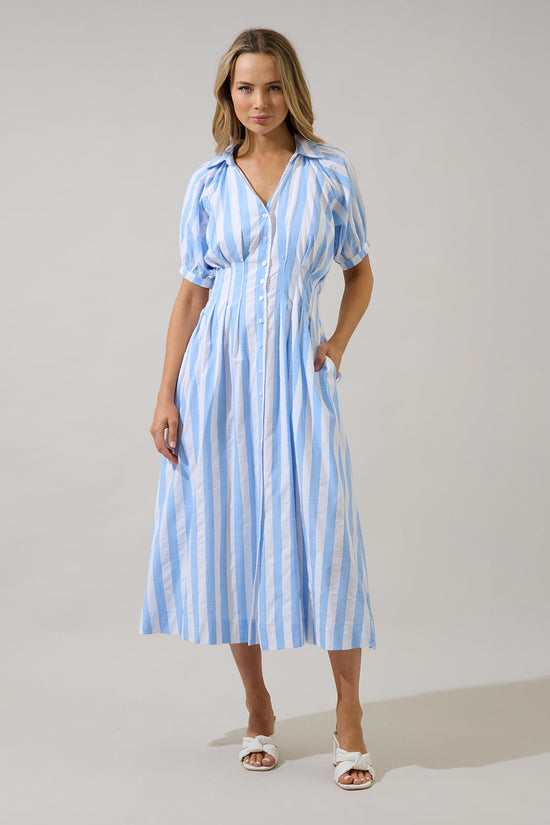Silvie Pleated Midi Dress Fays Stripe OMFORT