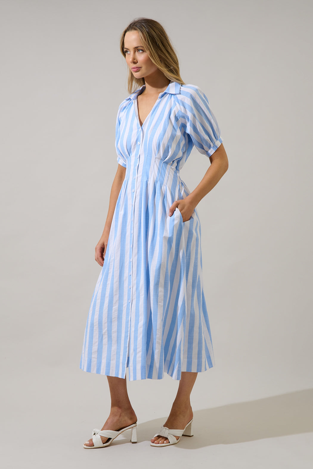 Silvie Pleated Midi Dress Fays Stripe OMFORT