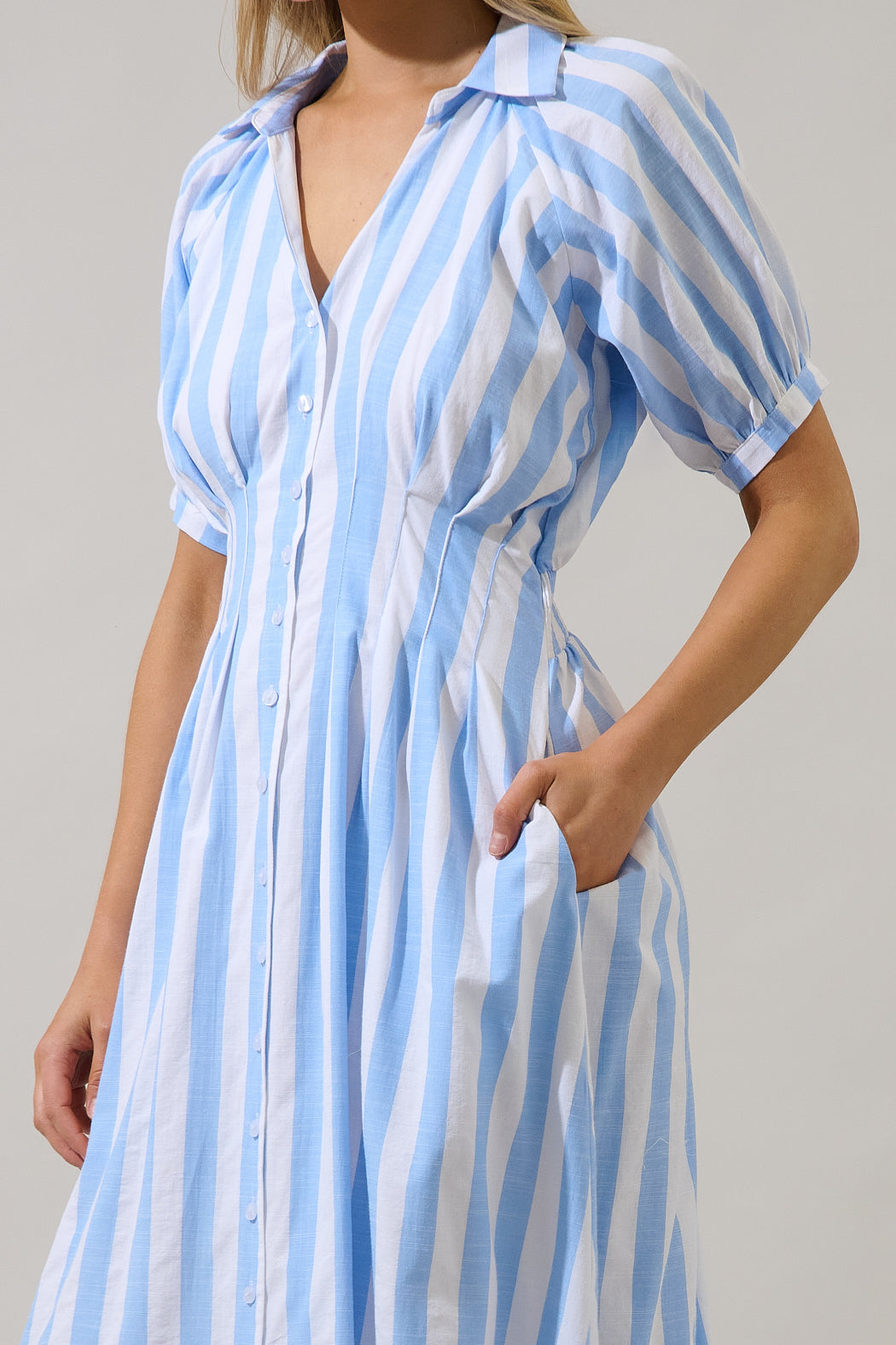 Silvie Pleated Midi Dress Fays Stripe OMFORT