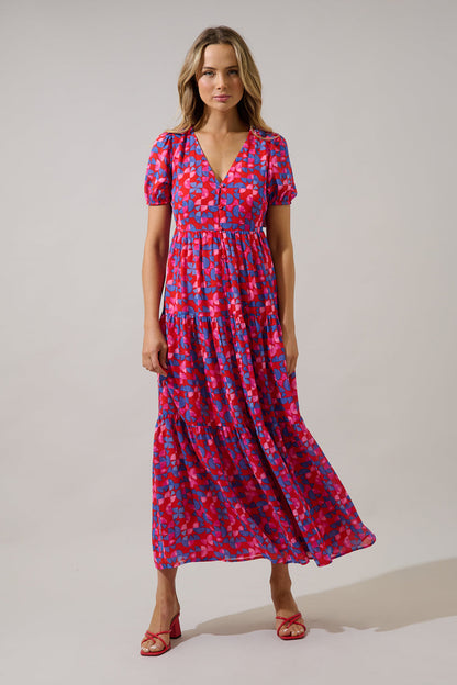 Monaco Long Tiered Maxi Dress Averly Geo OMFORT