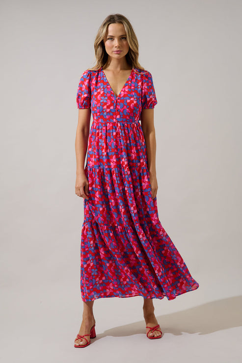 Monaco Long Tiered Maxi Dress Averly Geo OMFORT