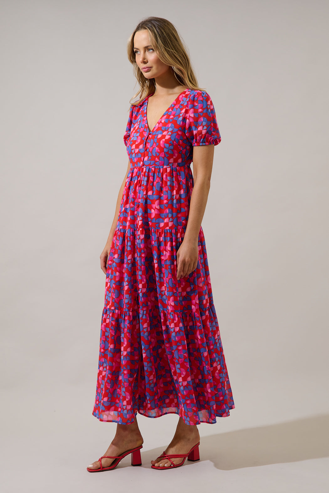 Monaco Long Tiered Maxi Dress Averly Geo OMFORT