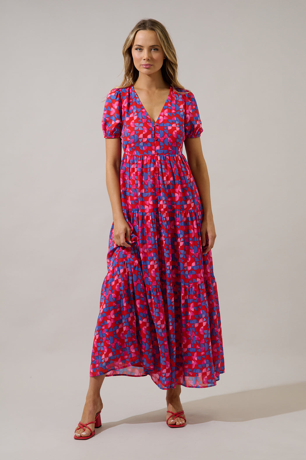 Monaco Long Tiered Maxi Dress Averly Geo OMFORT