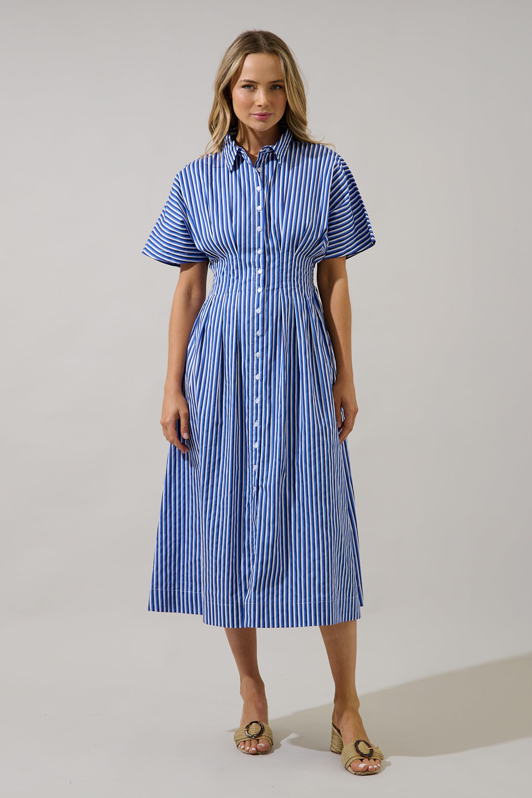 Wilderra Pleated Midi Dress Barklin Stripe OMFORT