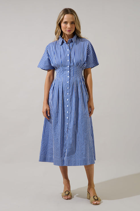 Wilderra Pleated Midi Dress Barklin Stripe OMFORT