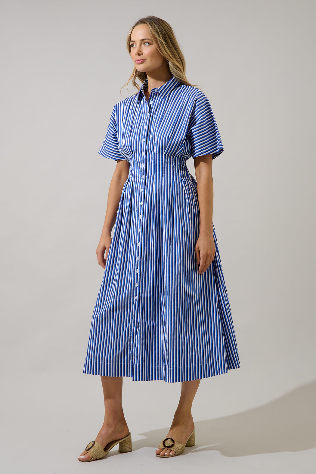 Wilderra Pleated Midi Dress Barklin Stripe OMFORT