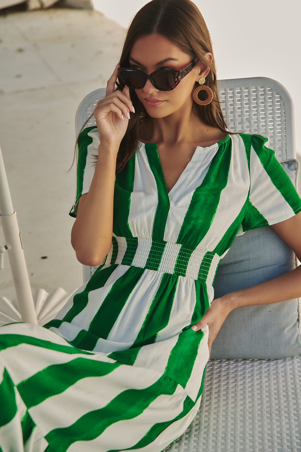 Rony Smocked Maxi Dress Pilmar Stripe OMFORT