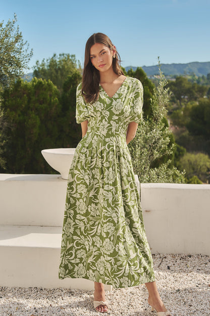 Melda Floral Pleated Midi Dress OMFORT