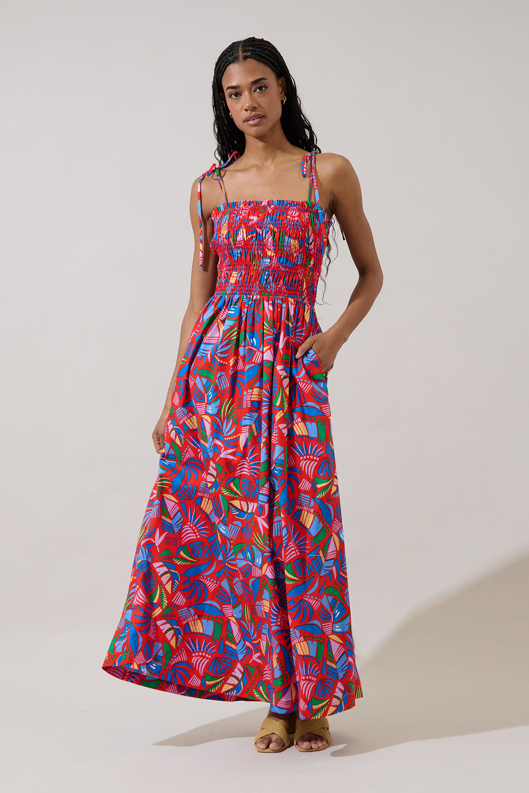 Juciel Smocked Maxi Dress Tropical OMFORT