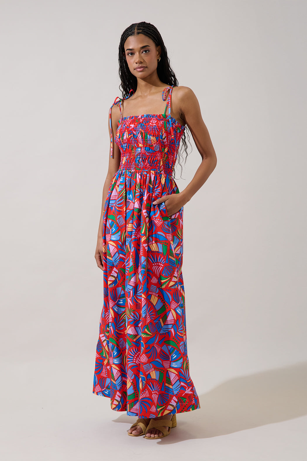 Juciel Smocked Maxi Dress Tropical OMFORT