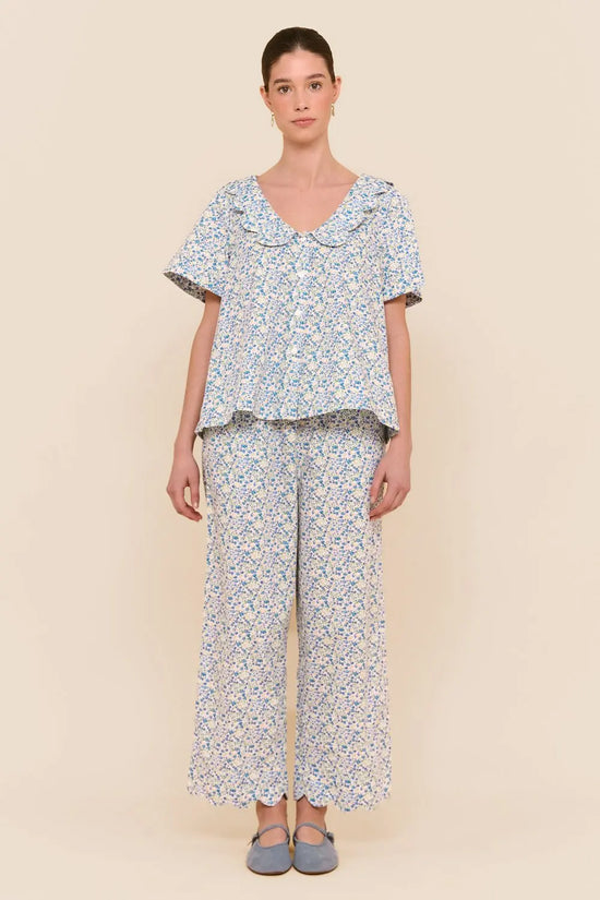 Penelope Sleep Set - Pants - Cotton - Floret Blue OMFORT