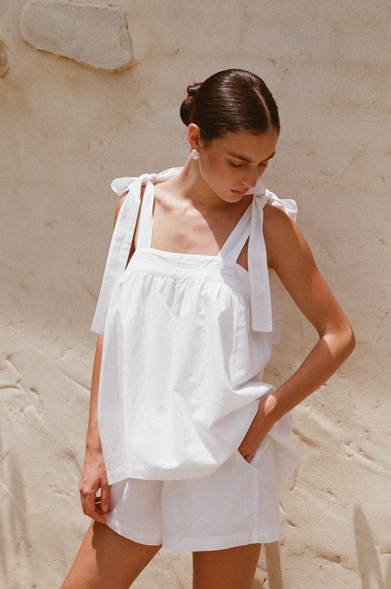 Suzie Tie Sleep Set - White Washed Cotton OMFORT